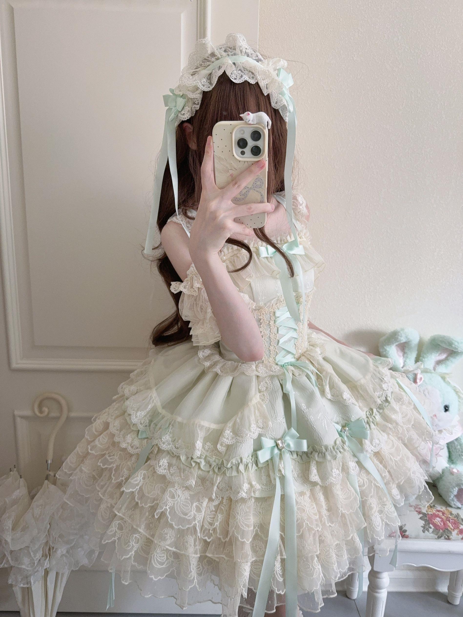 Sugar Girl - Ribbons of Love - Sweet Lolita JSK Dress, Tiered Ruffles