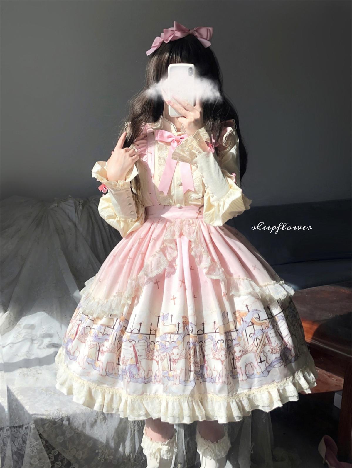 Uncle's Workshop - Angel Lamb - Kawaii Lolita Dress With Side Pockets, Lamb Print