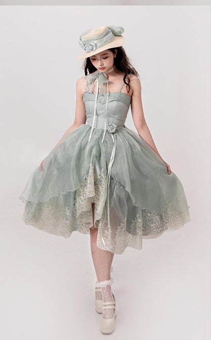 ZJstory - Sonnet Summer - Sweet Lolita Dress Set Embroidery Shirt Tiered Jumper Dress