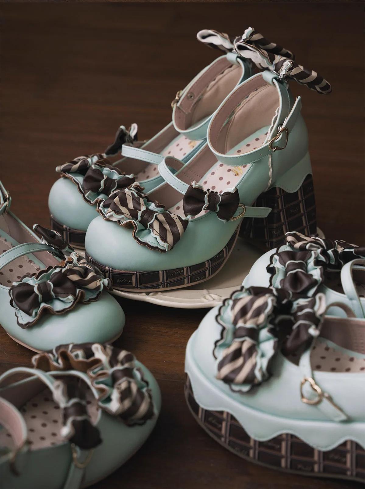 Sheep Puff - Layered Pastry - Sweet Lolita High Heel Shoes Chocolate Prints Shoes