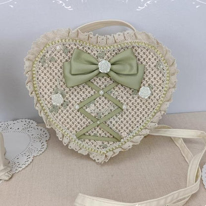 Cocoa Jam - Sweet Lolita Handbag Handmade Woven Heart Shape Crossbody Bag