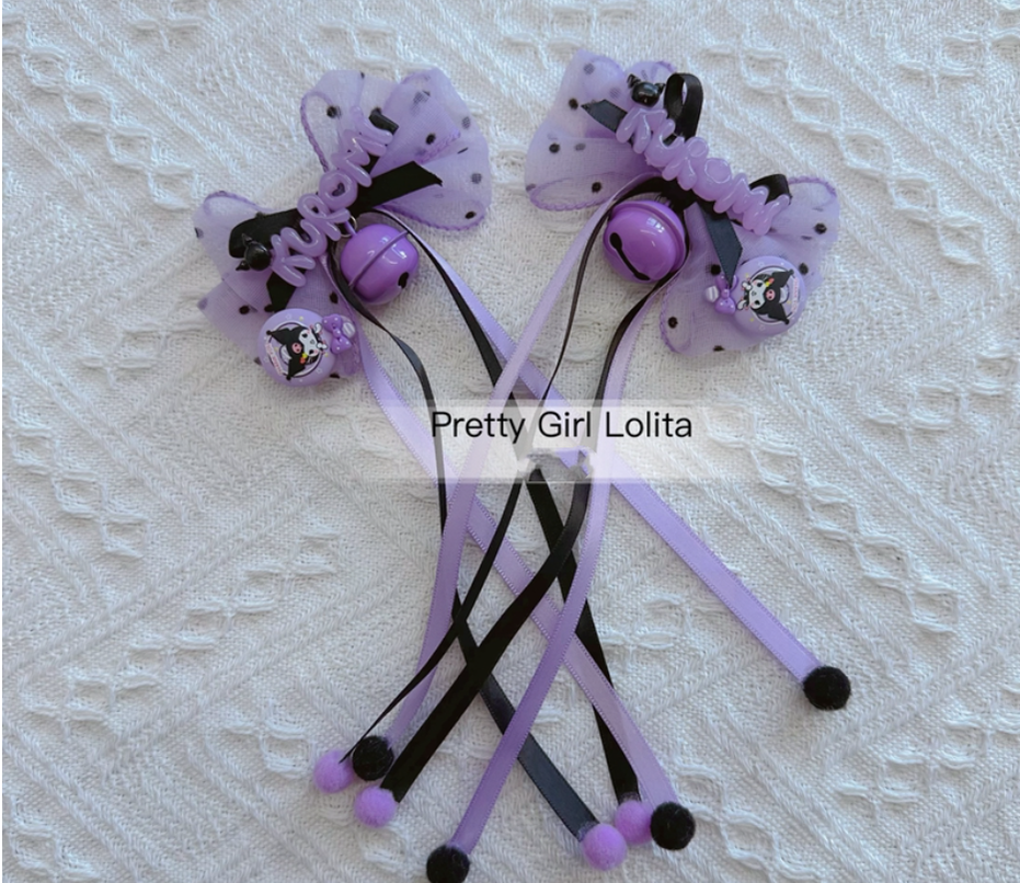 Pretty Girl Lolita - Purple Black Cartoon Kulomi - Kid Lolita Accessory Clips and Cane