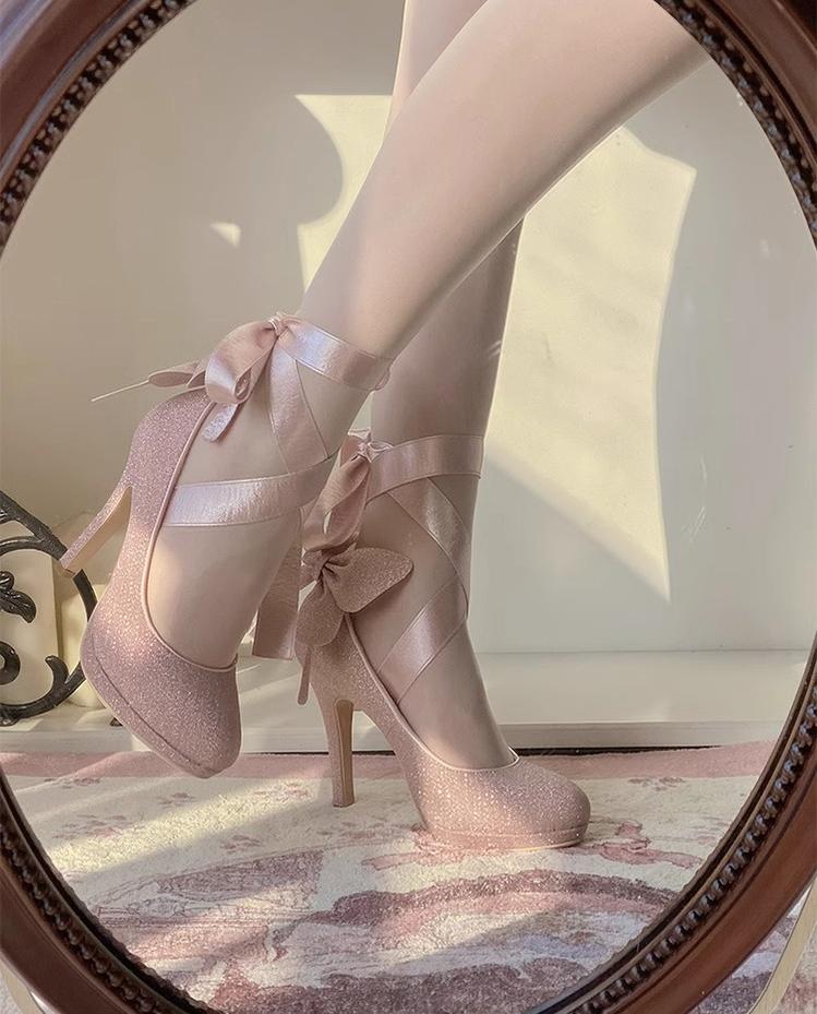 Pure Tea For Dream - Butterfly Specimen - Shiny Ballet Lolita Shoes Sweet Lolita Platform Heels