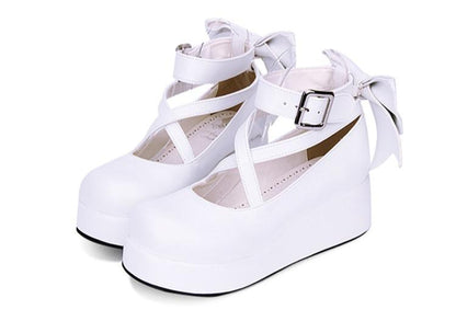 Angelic Imprint - Daily Lolita Leather Shoes Platform Medium Heel Big Bow Shoe
