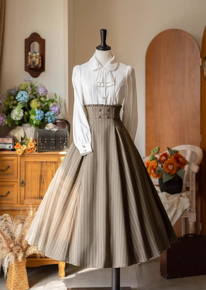 Forest Wardrobe - Forest Log - Classic Lolita Fishbone Striped Skirt, Side Pockets