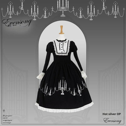 Mademoiselle Pearl - Winter Evening Prayer - Gothic Lolita Jumper Dress Embroidered Candlestick OP Dress