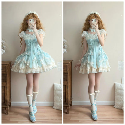 Meowing and fruity - Dream of Floral - Doll-Like Sweet Lolita Dress, Tiered Petal Hem