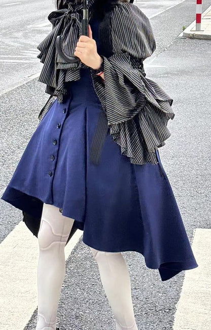 FlowerFairyDaily - Gothic Lolita Striped Shirt With Alternative NeckTie/Jabot