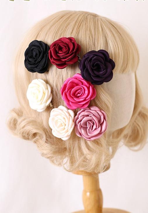 Xiaogui - Retro Lolita Brooch Rose Hairpins Flower Headdress