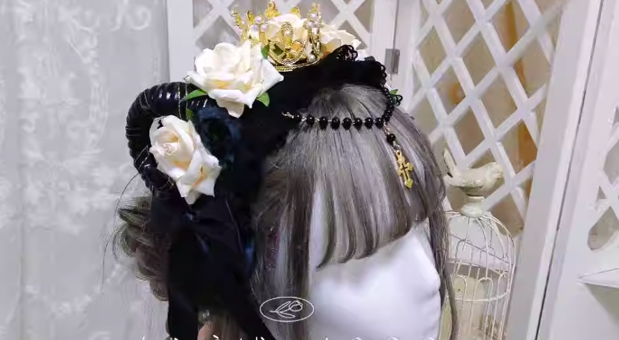 Yu Xixixi - Gothic Lolita Rose Crown KC with Veil Pendant Customized