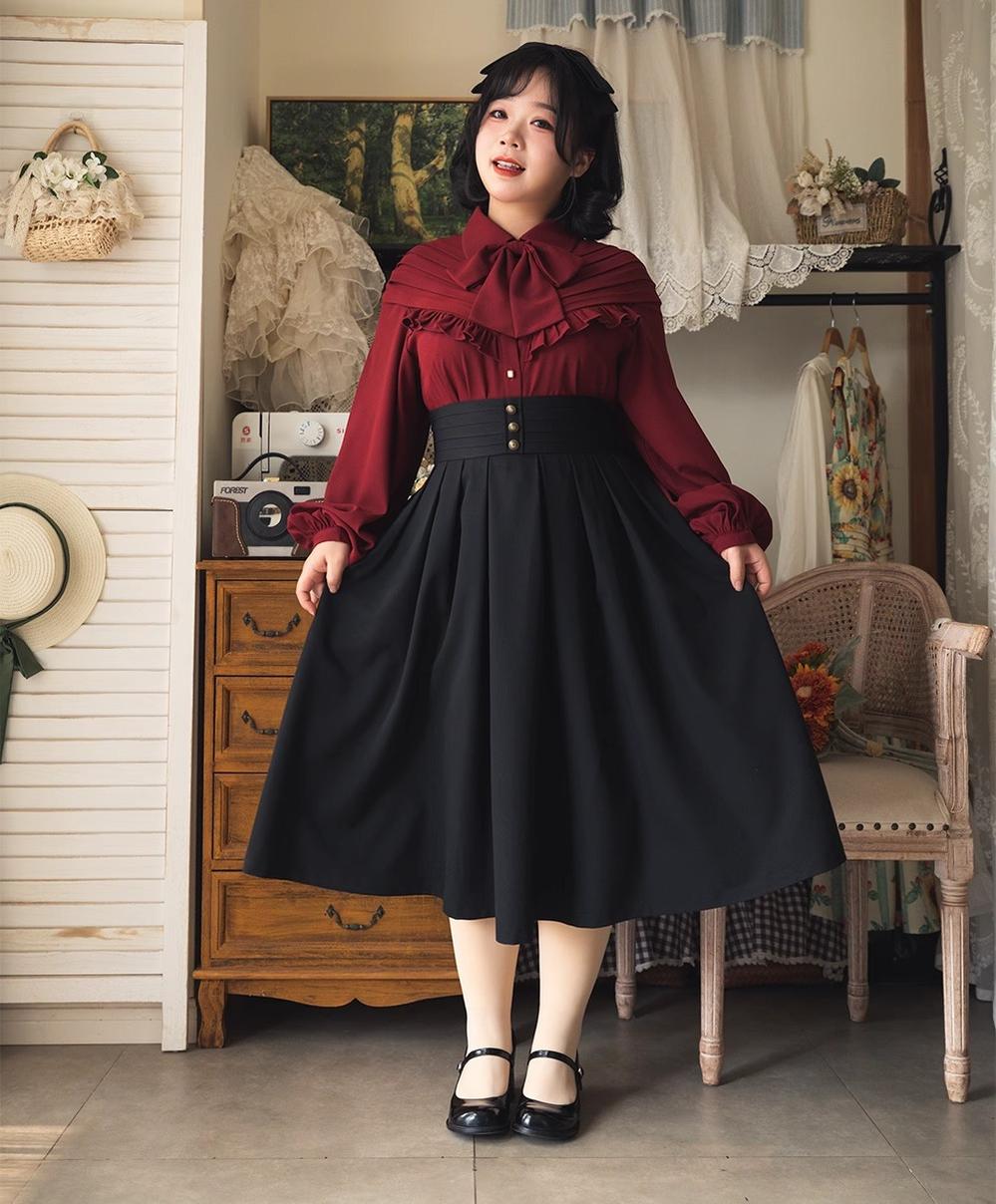 Forest Wardrobe - Forest Basket - Elegant Lolita Blouse, Vintage Bow Tie