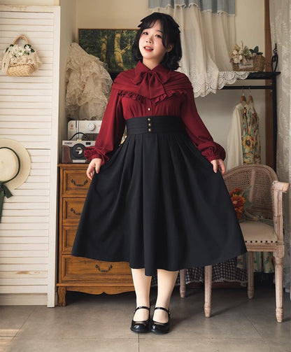 Forest Wardrobe - Forest Basket - Elegant Lolita Blouse, Vintage Bow Tie