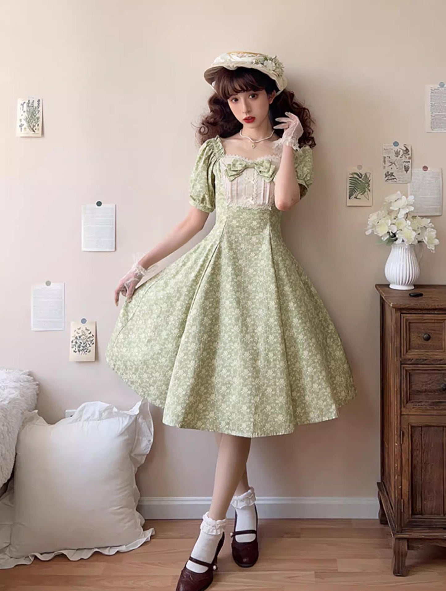 Forest Song - Pastoral Poem - Elegant Lolita OP Dress Floral Print 6-Piece Cut Lolita Dress