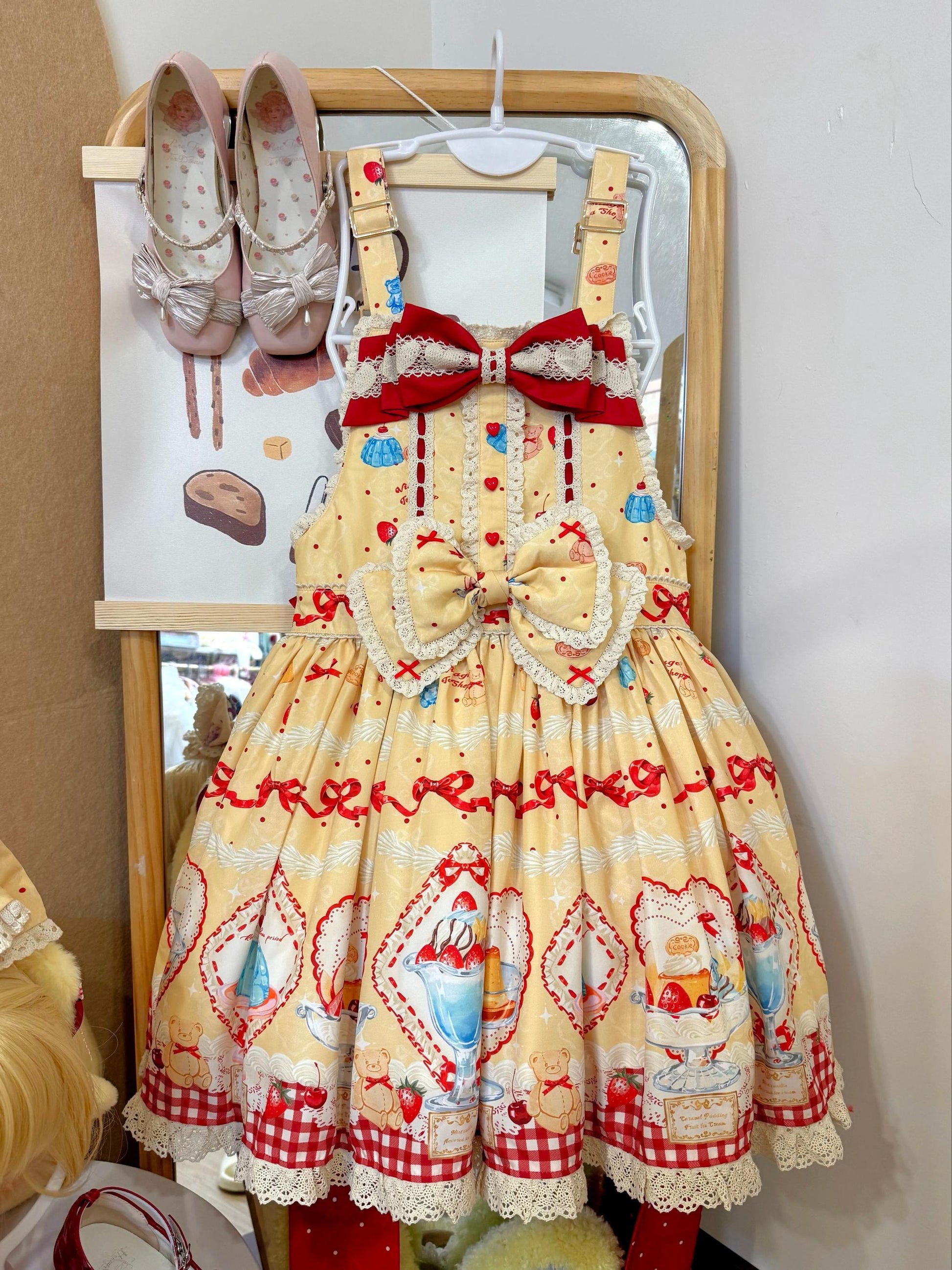 DreamWhale - Showa Dessert Showcase - Kawaii Lolita Dress Suit Pudding-Inspired JSK/Salopette