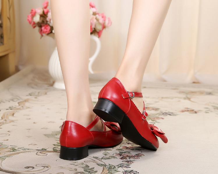 Sosic - Bow and Low Heel Cross Band Lolita Leather Shoes