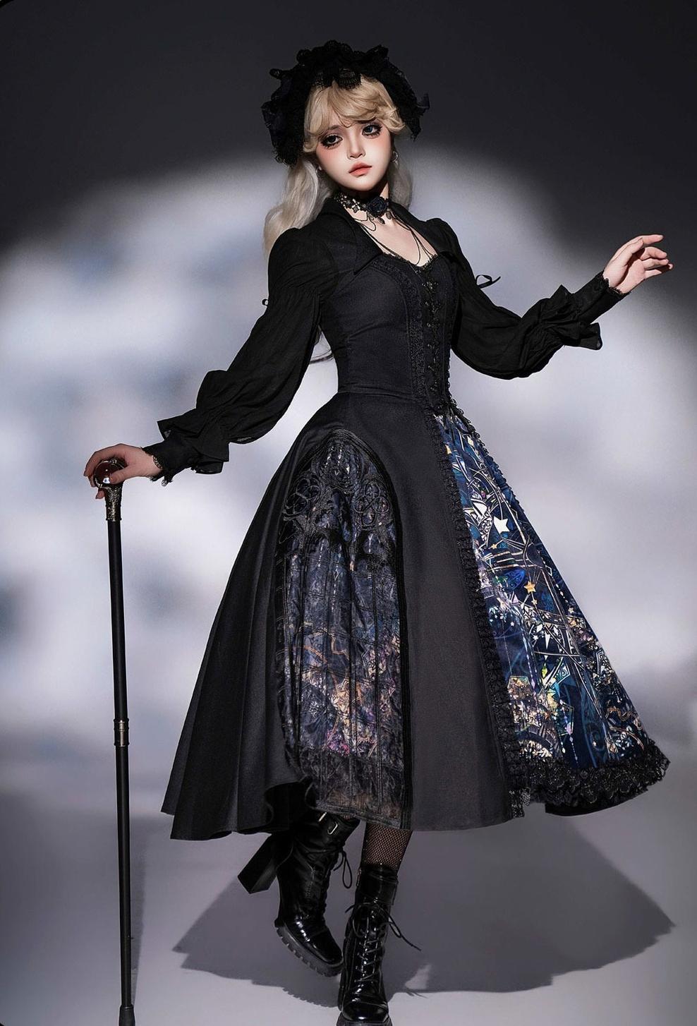 Susin Lolita - Night Traveler - Gothic Lolita Skirt Long Coat Long-Sleeved Shirt and Bustier
