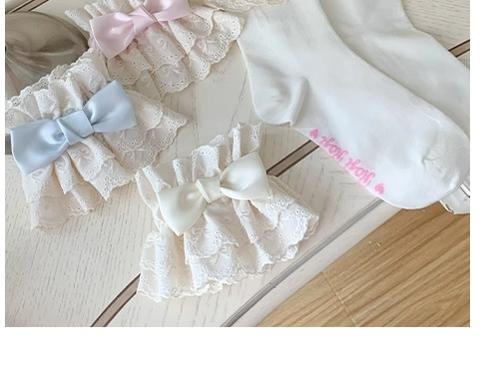 Roji Roji - Cotton Lolita Socks Lace Bow White Socks