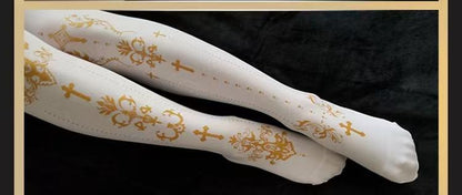 Wulala Mew - Elegant Lolita Pantyhose Daily Gold Foil Printing Tights