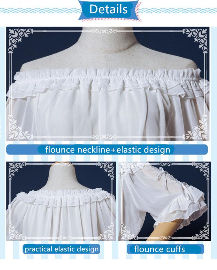 Eieyomi - Sweet Lolita Blouse Chiffon Round Neck Flounce Sleeve Shirt