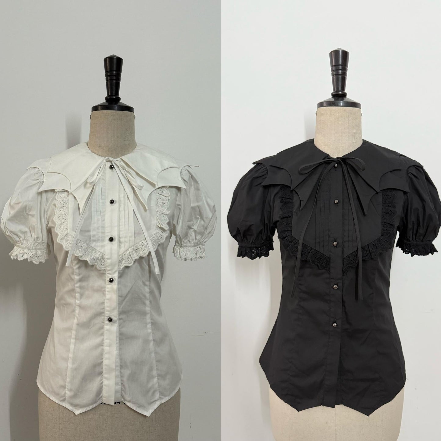 Gazing Galactic - Dusk Melody - Gothic Lolita Bat Shaped Collar Shirt, Detachable Jabot