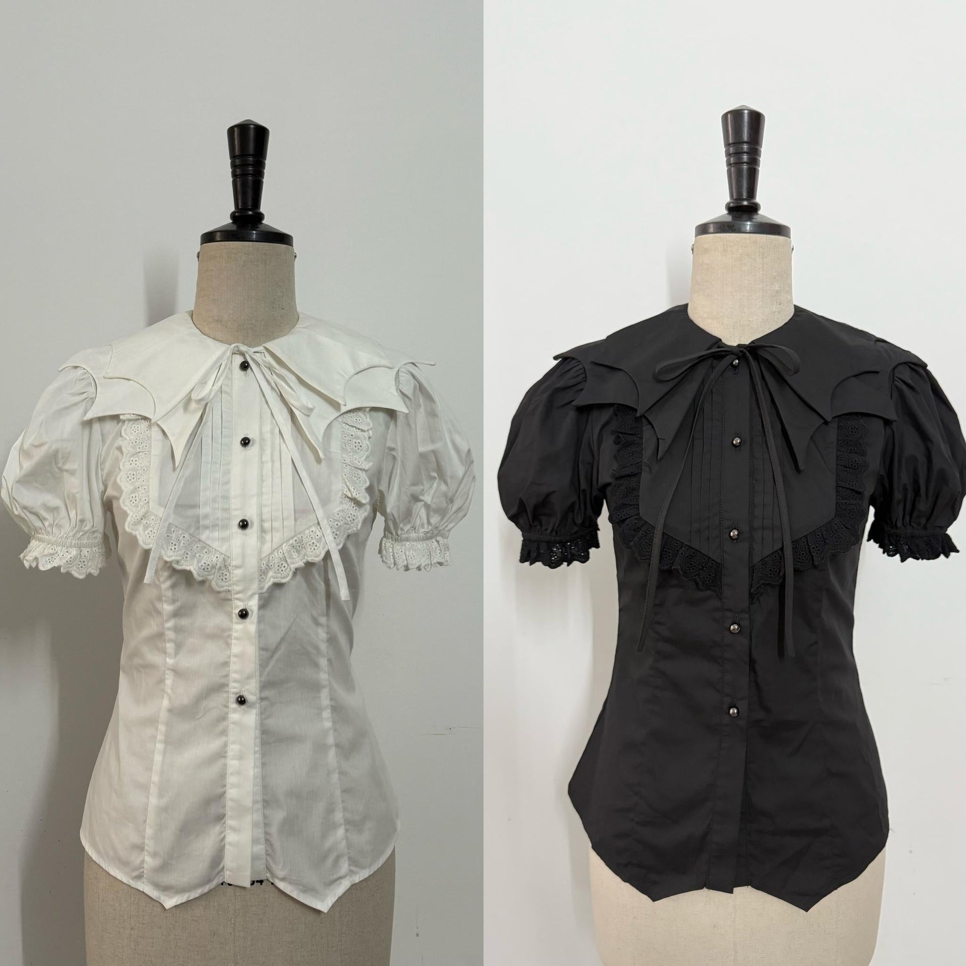 Gazing Galactic - Dusk Melody - Gothic Lolita Bat Shaped Collar Shirt, Detachable Jabot