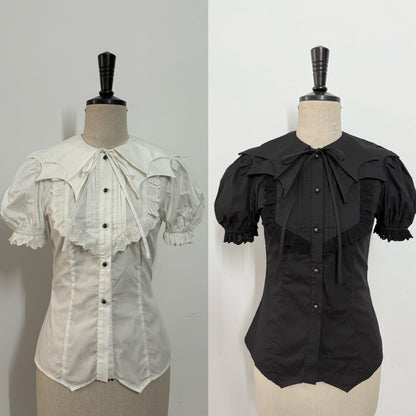 Gazing Galactic - Dusk Melody - Gothic Lolita Bat Shaped Collar Shirt, Detachable Jabot