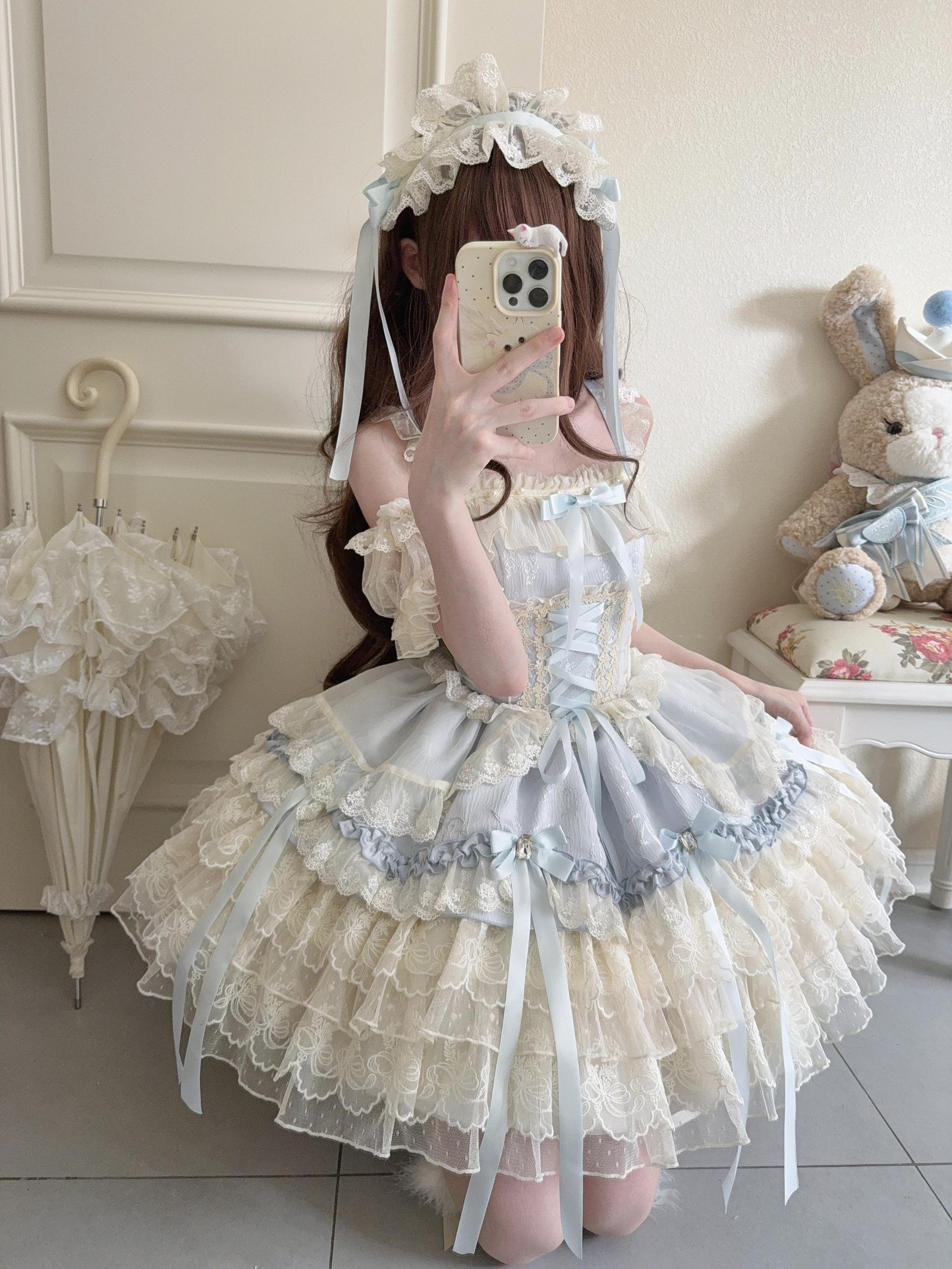 Sugar Girl - Ribbons of Love - Sweet Lolita JSK Dress, Tiered Ruffles
