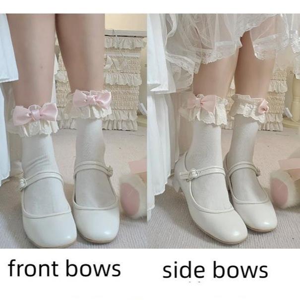 Roji Roji - Cotton Lolita Socks Lace Bow White Socks