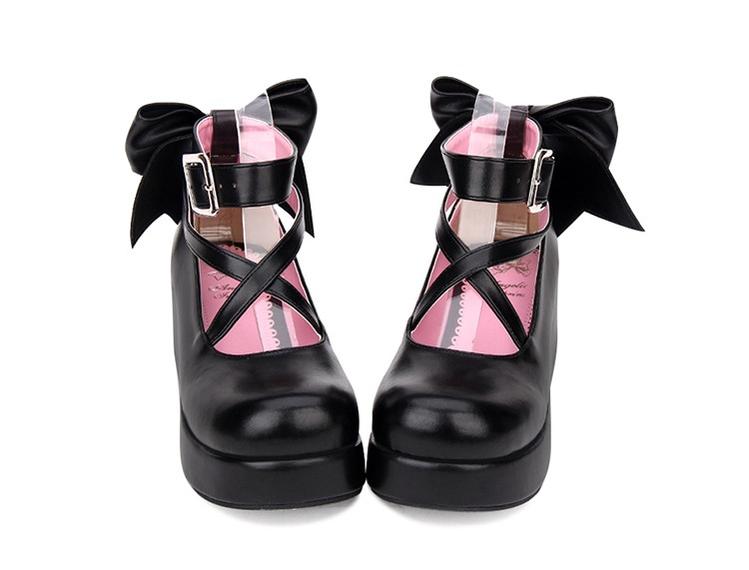 Angelic Imprint - Daily Lolita Leather Shoes Platform Medium Heel Big Bow Shoe