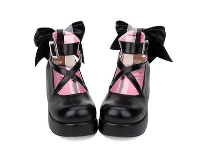 Angelic Imprint - Daily Lolita Leather Shoes Platform Medium Heel Big Bow Shoe