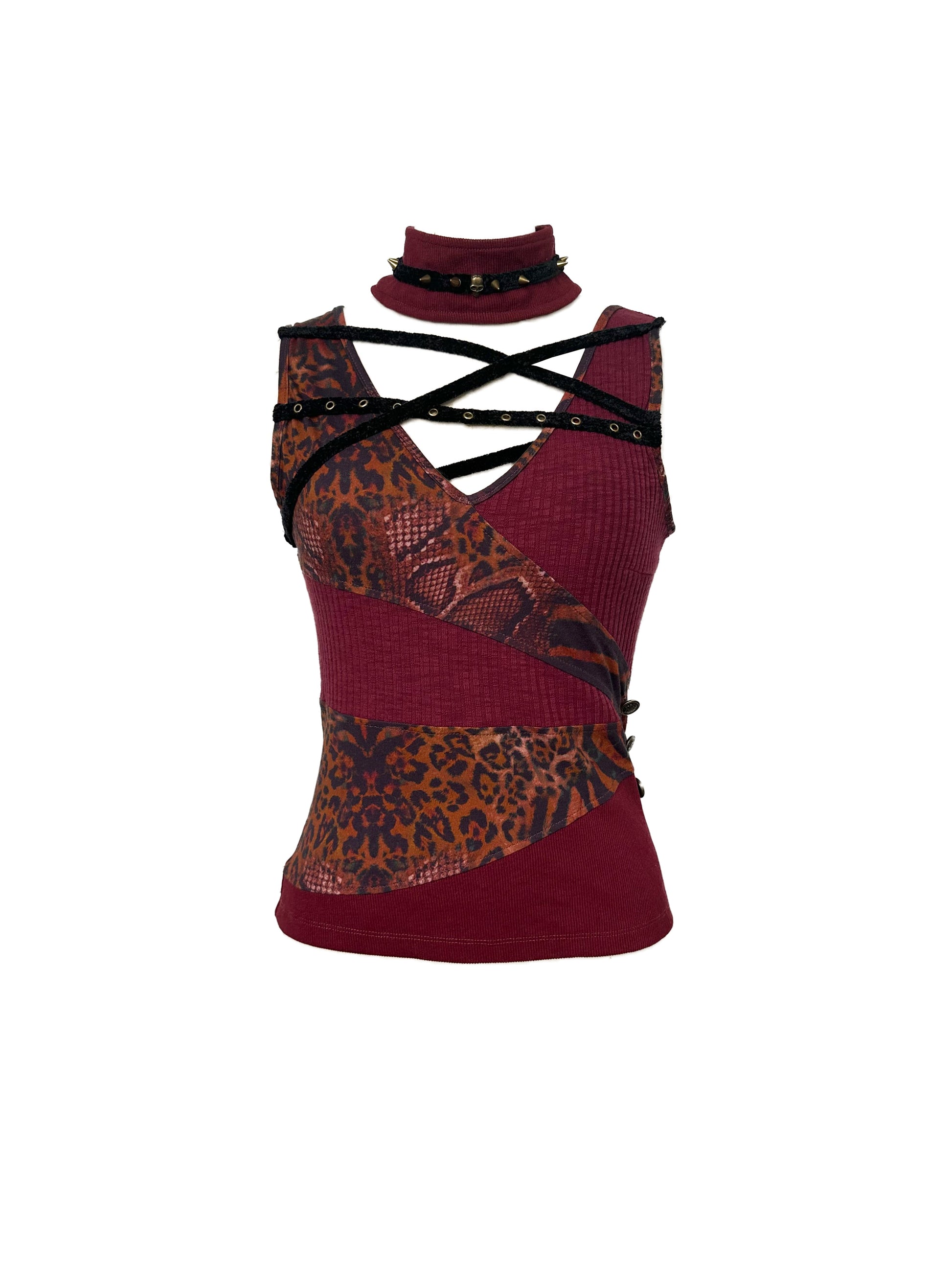 Printed Knitted stitching sleeveless top + Neckpiece