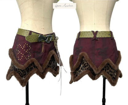 Faux leather denim double stitching skirt + belt