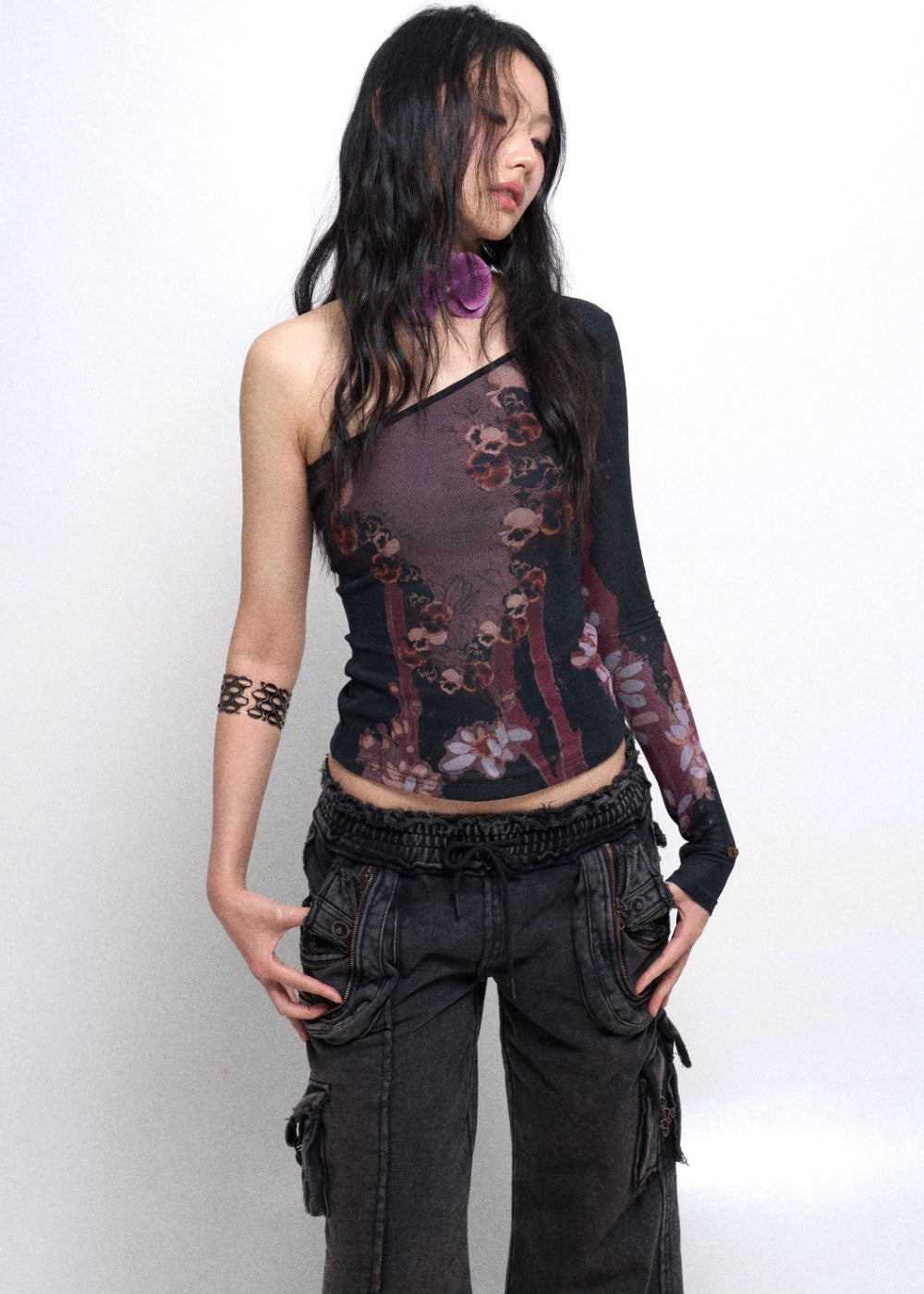 One-Shoulder Sheer Top