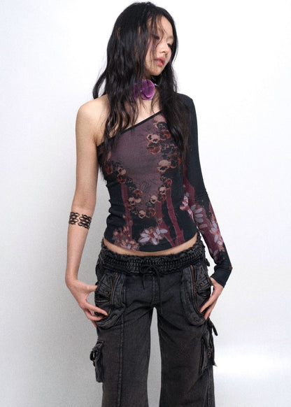 One-Shoulder Sheer Top