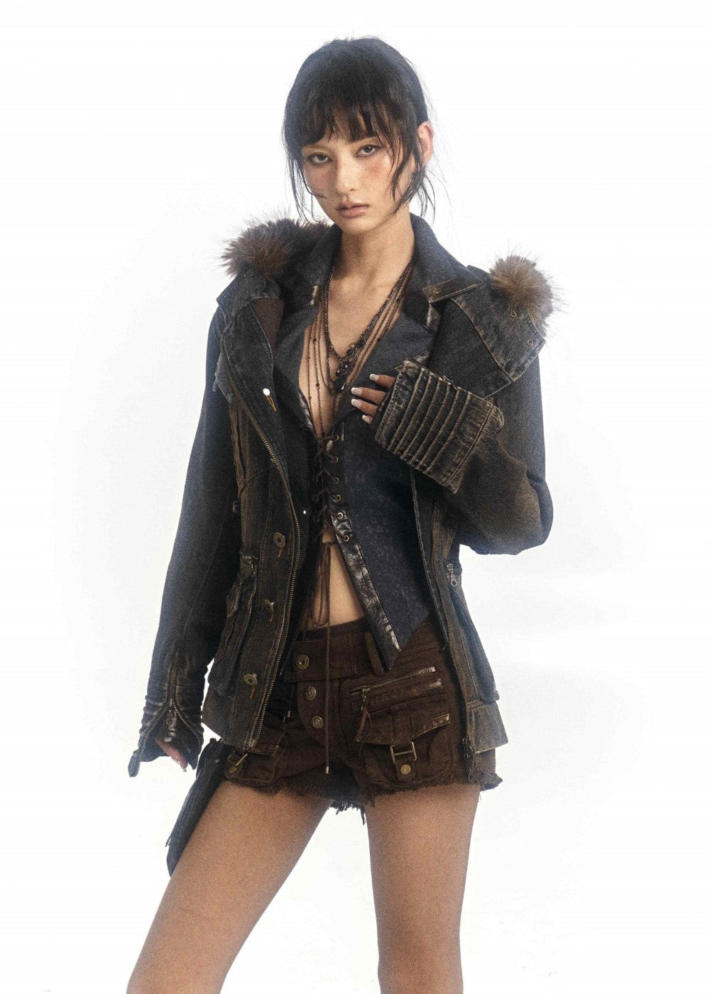 Lace-Up Denim Jacket