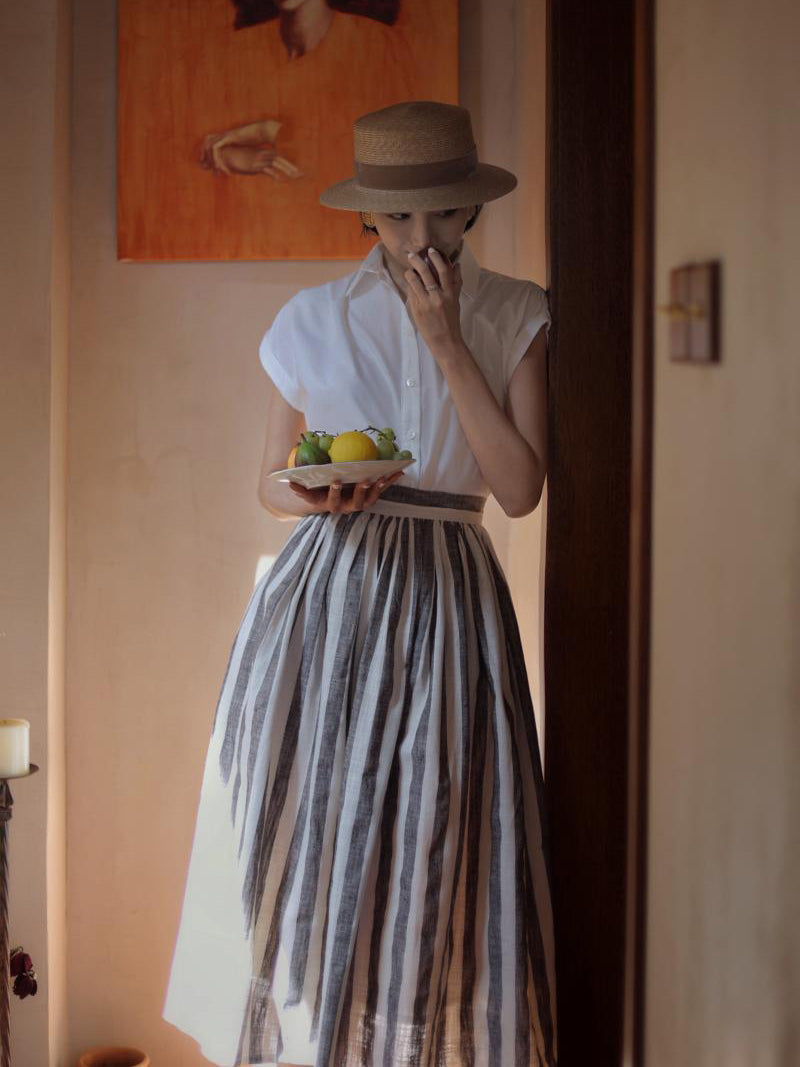 soot brown vertical striped hepburn skirt