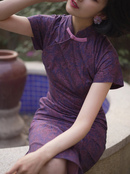 purple floral cheongsam dress