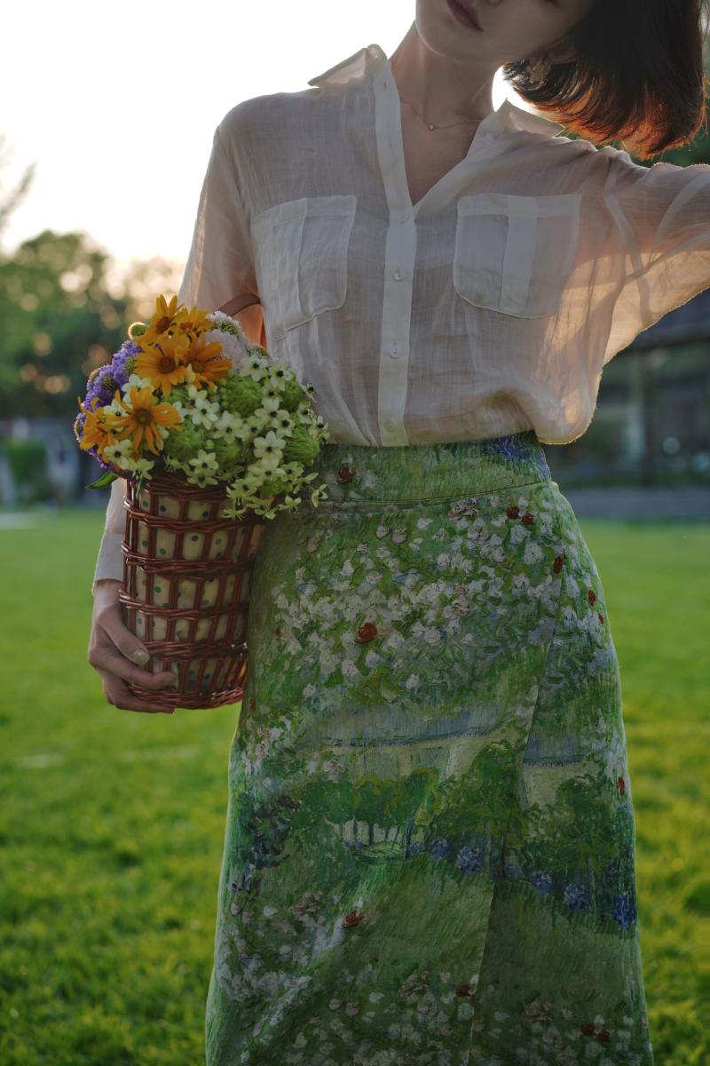 Garden oil painting wrap skirt