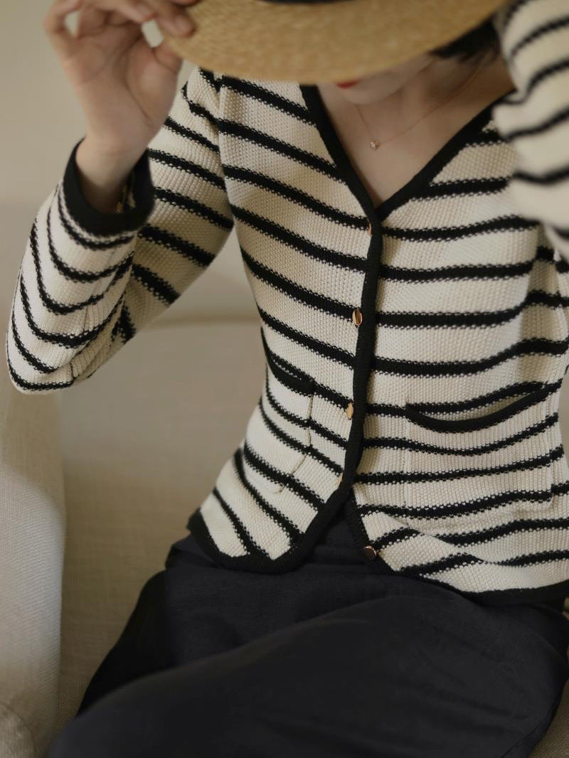 Black striped classic cardigan