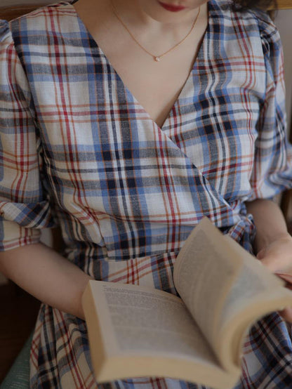 Indigo red plaid retro dress