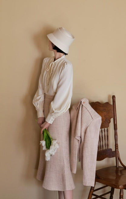 Birch brown polka dot velvet umbrella skirt