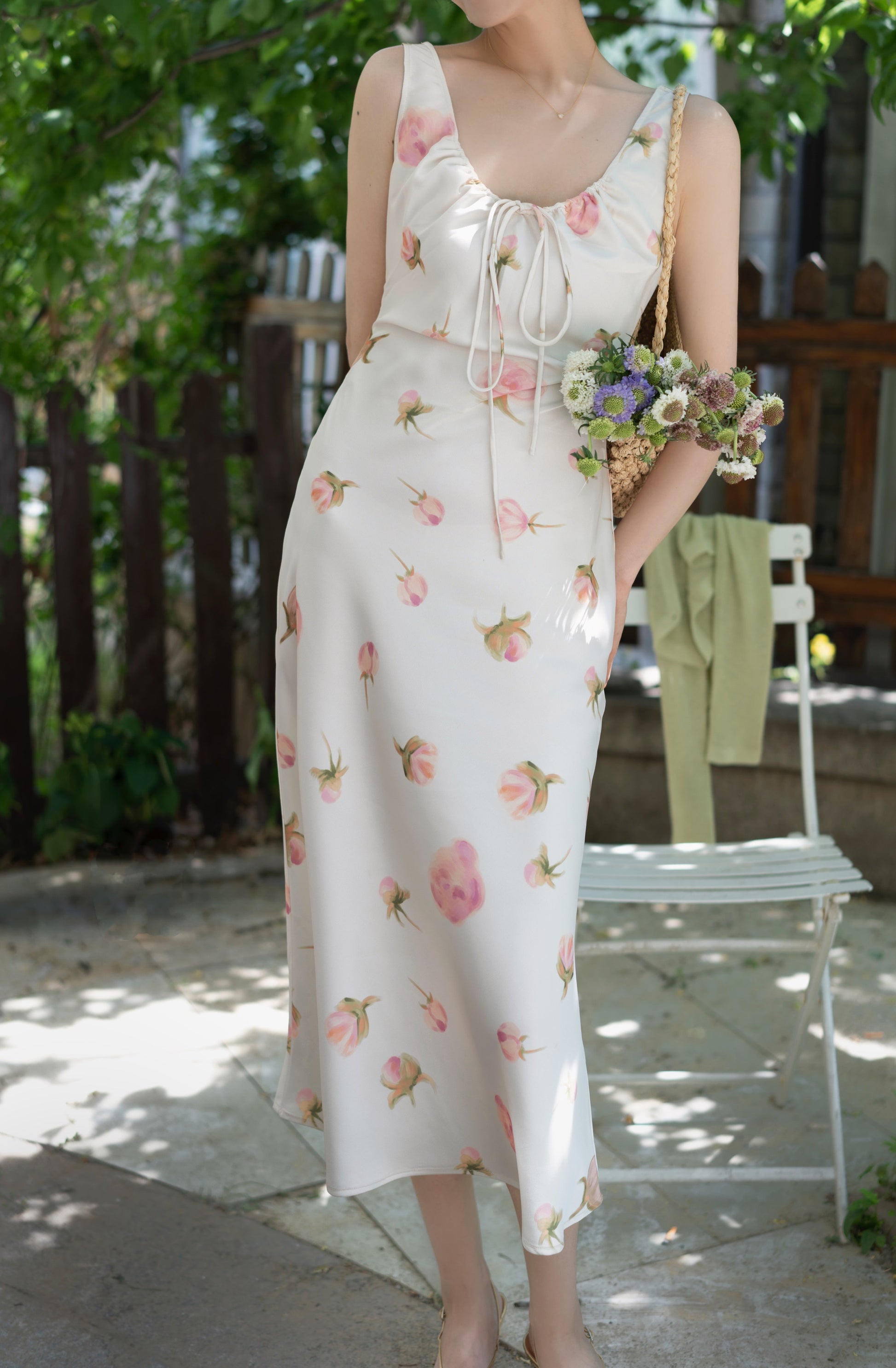 Light pink rose bud sleeveless long dress