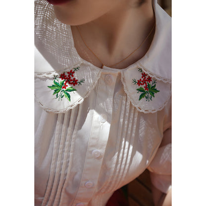 red bouquet medieval embroidery blouse