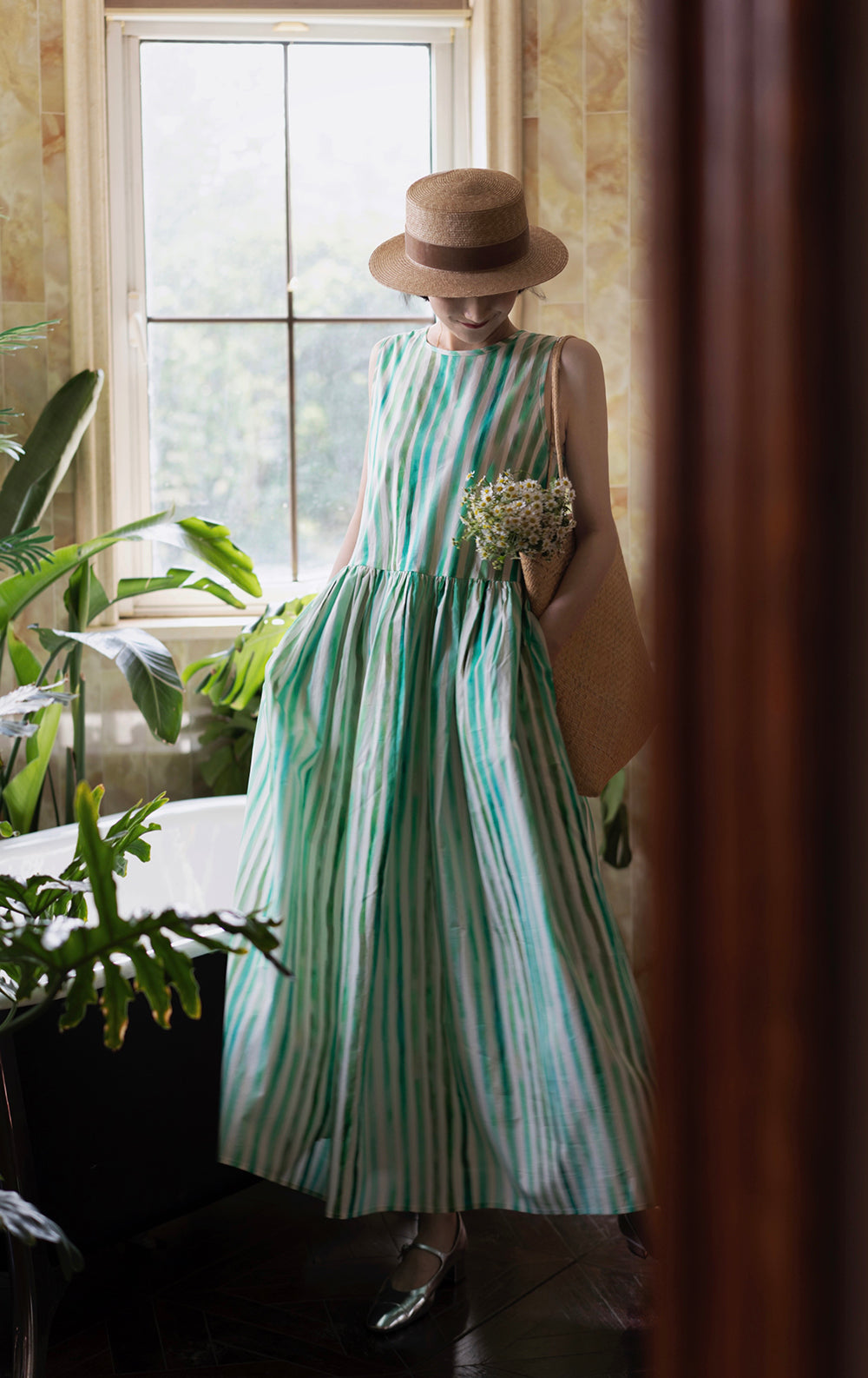 Water balloon striped long French dress