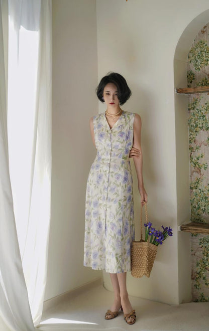 Light purple rose pattern melting dress