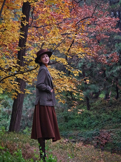 Dark Brown Lady Retro Umbrella Skirt