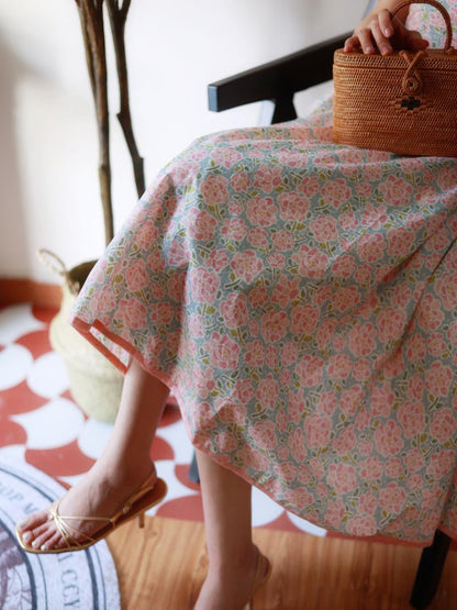 Baby Pink Flower Crowd Retro Camisole Dress