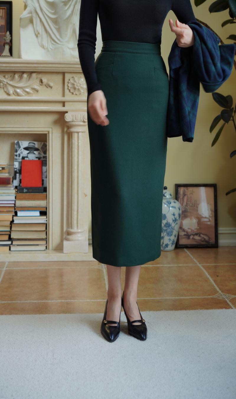 Dark Green Lady Tweed Tube Skirt