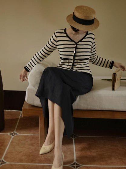 Black striped classic cardigan