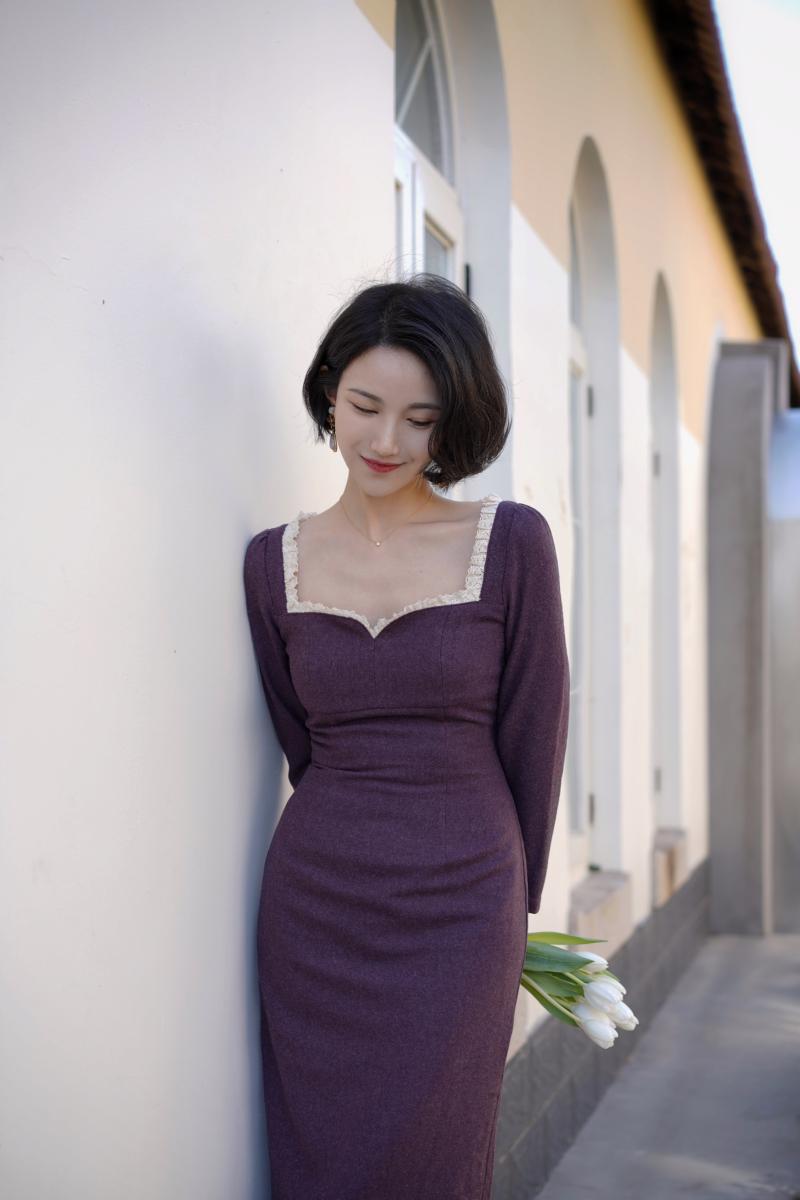 Purple navy lady classical dress